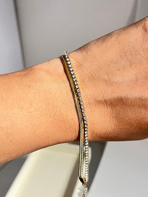 Seoul double chain white stone bracelet